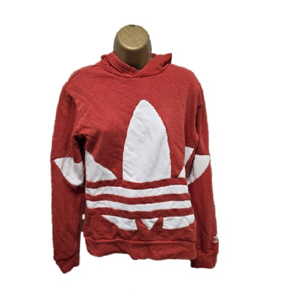 Adidas Hoodie Boys Large Womens Small Orange White Logo Unisex Skater Slouchy - Picture 1 of 8